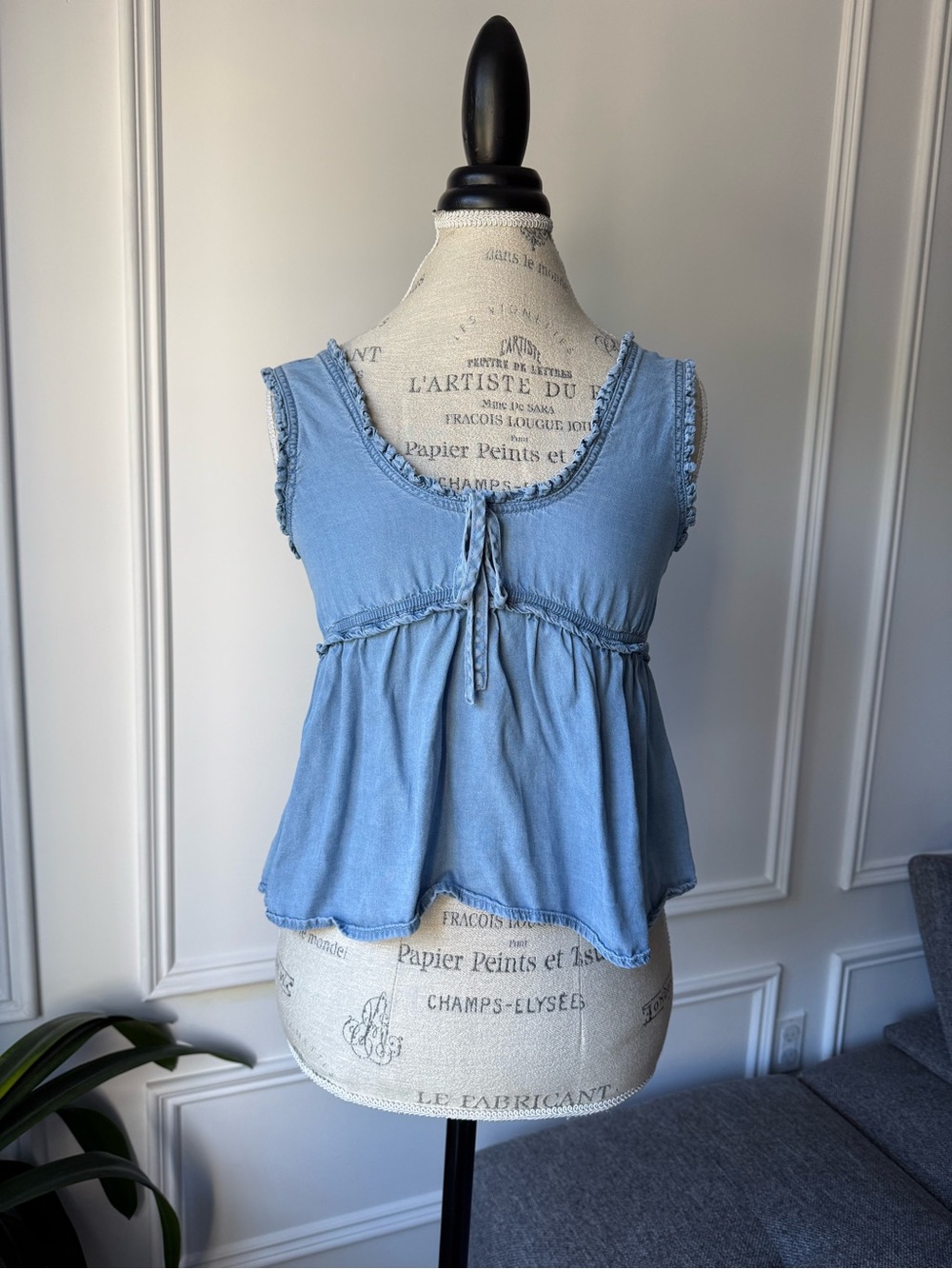 Light Blue Babydoll Style Peplum Demin Top